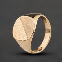 Second Hand 9ct Yellow Gold Diamond Cut Half Patterned Signet Ring 41342565