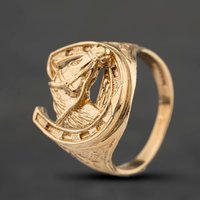Second Hand 9ct Yellow Gold Horse Shoe Shoe Head Signet Ring 41342566