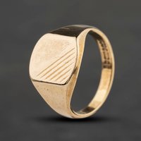 Second Hand 9ct Yellow Gold Lined Design Signet Ring 41342571