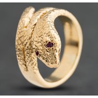 Second Hand 9ct Yellow Gold Diamond & Synthetic Ruby Snake Signet Ring 41342624