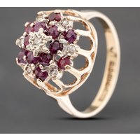 Second Hand 9ct Yellow Gold Ruby & Diamond Round Cluster Ring 41382608