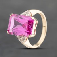 Second Hand 9ct Yellow Gold Synthetic Stone & Diamond Large Oblong Cluster Ring 41382713