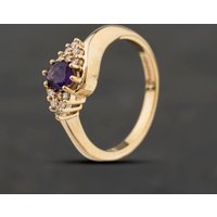 Second Hand 9ct Yellow Gold Amethyst & 0.06ct Brilliant Cut Diamond Cross Over Cluster Ring 41383011