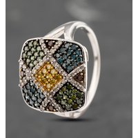 Second Hand 9ct White Gold Multi Colour Diamonds Multi Stone Cluster Ring 41383480