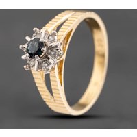 Second Hand Vintage 18ct Yellow Gold Sapphire & Diamond Cluster Ring 41383775
