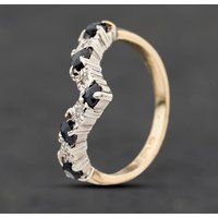 Second Hand 9ct Yellow Gold Sapphire & 0.04ct Diamond Wishbone Ring 41384060