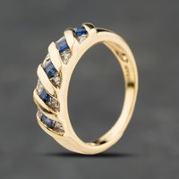 Second Hand 9ct Yellow Gold Sapphire & 0.05ct Diamond Dress Ring 41384141