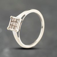 Second Hand 9ct White Gold Princess Cut Diamond Nine Stone Grid Cluster Ring 41384169