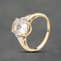 Second Hand 9ct Yellow Gold Morganite & Diamond Oval Dress Ring 41384222