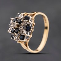 Second Hand 9ct Yellow Gold Sapphire & Diamond Large Cluster Ring 41384268