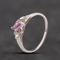 Second Hand 9ct White Gold Pink Sapphire & Diamond Marquise Shape Dress Ring 41384345