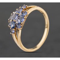 Second Hand 9ct Yellow Gold Tanzanite & 0.02ct Diamond Cluster Ring 41384388