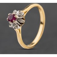 Second Hand 18ct Yellow Gold Ruby & 0.06ct Diamond Cluster Ring 41384390