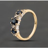 Second Hand 9ct Yellow Gold Blue Topaz & 0.06ct Diamond Half Eternity Ring 41384394