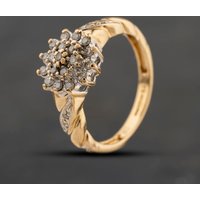 Second Hand 9ct Yellow Gold 0.25ct Brilliant Cut Diamond Flower Cluster Ring 41384428