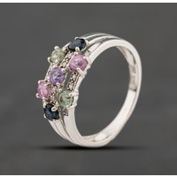Second Hand 9ct White Gold Sapphire & Brilliant Cut Diamond Fancy Coloured Three Row Ring 41384433