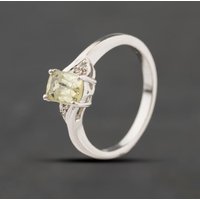 Second Hand 9ct White Gold Pale Green Tourmaline & Diamond Oval Dress Ring 41384442