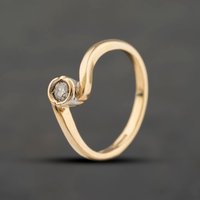 Second Hand 9ct Yellow Gold 0.10ct Brilliant Cut Diamond Twist Solitaire Ring 41384471