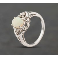 Second Hand 9ct White Gold Opal & 0.10ct Diamond Dress Ring 41384495