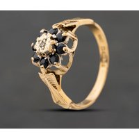 Second Hand 9ct Yellow Gold Sapphire & 0.01ct Diamond Round Cluster Ring 41384504
