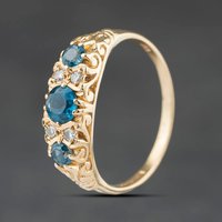Second Hand 9ct Yellow Gold Blue Topaz & 0.08ct Diamond Seven Stone Ring 41384545