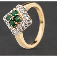 Second Hand 9ct Yellow Gold Emerald & 0.16ct Diamond Cluster Ring 41384689
