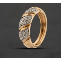 Second Hand 9ct Yellow Gold Diamond Graduated Striped Band Ring 41384729