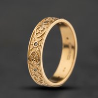 Second Hand 9ct Yellow Gold Diamond Flat Heart Pattern Band Ring 41384769