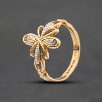 Second Hand 9ct Yellow Gold Diamond Open Work Fancy Dress Ring 41384791