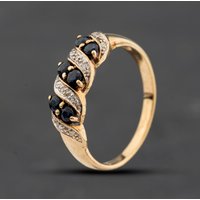 Second Hand 9ct Yellow Gold Diamond & Sapphire Twist Dress Ring 41384804