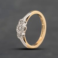 Second Hand Vintage Yellow Gold 0.09ct Diamond Platinum Set Head Three Stone Ring 41384844