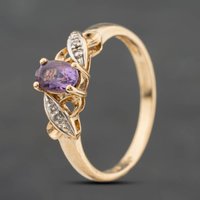 Second Hand 9ct Yellow Gold Amethyst & 0.01ct Diamond Oval Fancy Ring 41384886