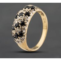 Second Hand 9ct Yellow Gold Sapphire & 0.06ct Diamond Three Row Ring 41384904