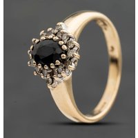Second Hand 9ct Yellow Gold Sapphire & 0.16ct Diamond Oval Cluster Ring 41384970