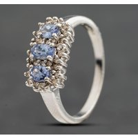 Second Hand 9ct White Gold Tanzanite & 0.14ct Brilliant Cut Diamond Triple Cluster Ring 41384972
