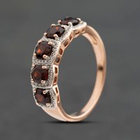 Second Hand 9ct Rose Gold Garnet & 0.30ct Diamond Half Eternity Ring 41384974