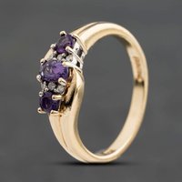 Second Hand 9ct Yellow Gold Amethyst & 0.03ct Diamond Dress Ring 41384975