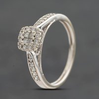 Second Hand 9ct White Gold 0.33ct Diamond Square Cluster Ring 41385000