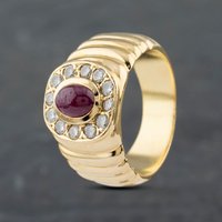 Second Hand 14ct Yellow Gold Ruby & 0.36ct Brilliant Cut Diamond Tiered Shoulders Cluster Ring 41481755