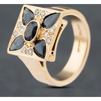 Second Hand 14ct Yellow Gold Sapphire & Brilliant Cut Diamond Square Set Cluster Ring 41481812