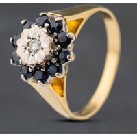Second Hand Vintage 18ct Yellow Gold Sapphire & Brilliant Cut Diamond Round Cluster Ring 41481815