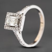 Second Hand 14ct White Gold 0.80ct Emerald Cut Diamond Cluster Ring 41481985