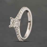 Second Hand Platinum Certificated 0.70ct Square Modified Brilliant Cut Diamond Shoulder Set Solitaire Ring 41482172