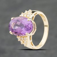 Second Hand 9ct Yellow Gold Amethyst & Diamond Dress Ring 41482324