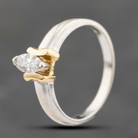 Second Hand 18ct Two Colour Gold 0.25ct Diamond Marquise Shaped Solitaire Ring 41482374