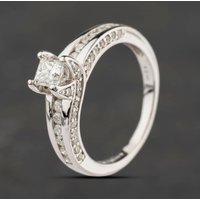 Second Hand 18ct White Gold Diamond Shoulder Set Solitaire Ring 41482416