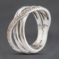 Second Hand 9ct White Gold 0.18ct Brilliant Cut Diamond Crossover Ring 41482462
