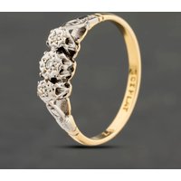 Second Hand Yellow Gold 0.03ct Brilliant Cut Diamond Platinum Set Head Three Stone Ring 41482483