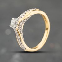 Second Hand 18ct Yellow Gold Certificated 0.33ct Brilliant Cut Diamond Shoulder Set Solitaire Ring 41482638