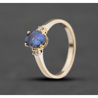Second Hand 18ct Two Colour Gold Tanzanite & 0.06ct Diamond Three Stone Ring 41482733